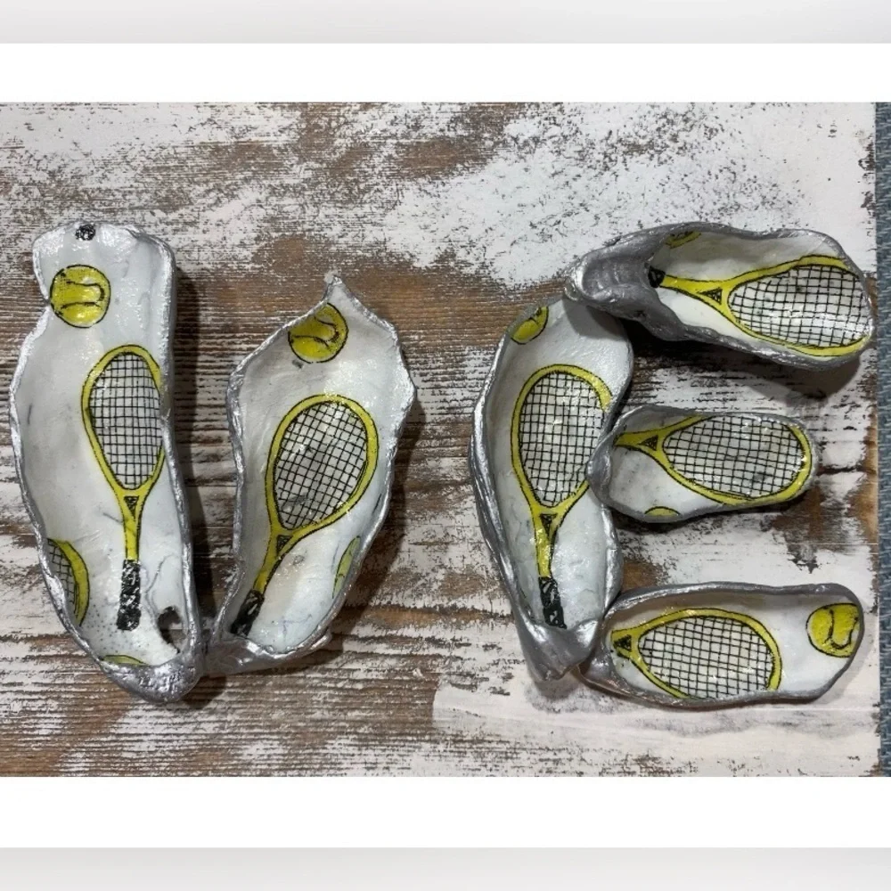 Wall Door Hanging Made of Oyster Shells Tennis LOVE Design Handmade